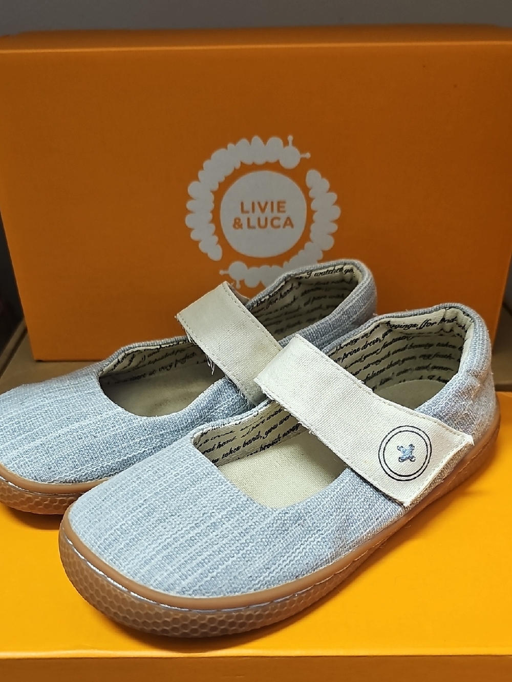 Livie & Luca Light Gray Mary Jane Canvas Shoes with Tan Trim